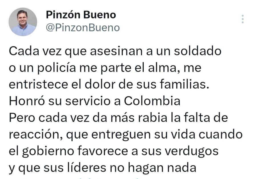 Juan Carlos Pinzón lamenta la muerte de uniformados en Morales, Cauca y lanza dura pulla al Gobierno: “favorece a sus verdugos”